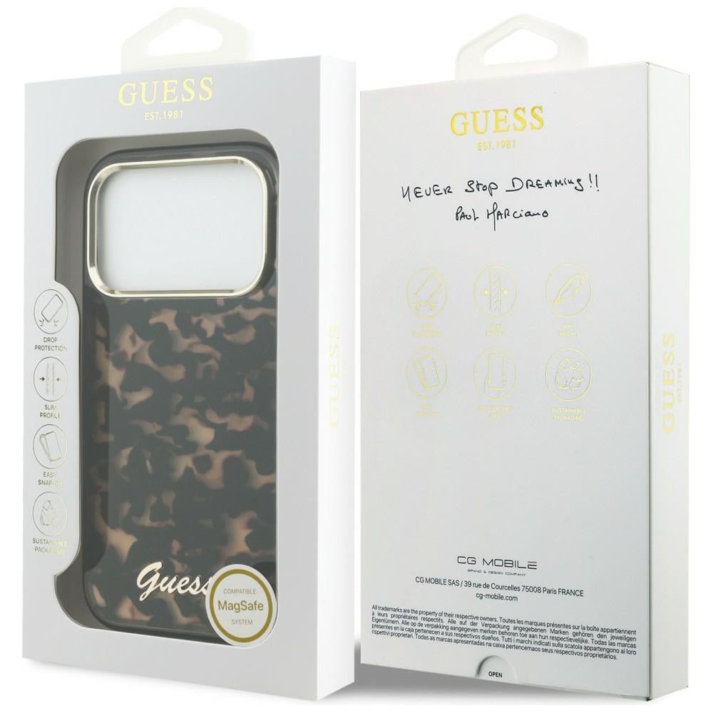 Guess iPhone 17 Pro - Σκληρή Θήκη με Πλαίσιο Σιλικόνης - IML Script Metal MagSafe - Tortoise