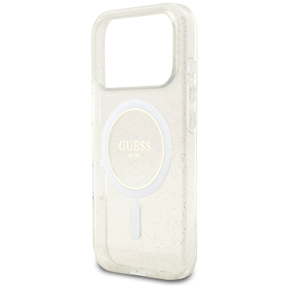Guess iPhone 17 Pro - Σκληρή Θήκη με Πλαίσιο Σιλικόνης και Λουράκι - IML Glitter Pearl Strap - Clear