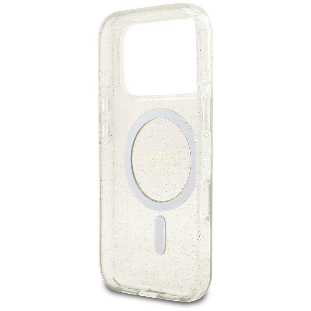 Guess iPhone 17 Pro - Σκληρή Θήκη με Πλαίσιο Σιλικόνης και Λουράκι - IML Glitter Pearl Strap - Clear
