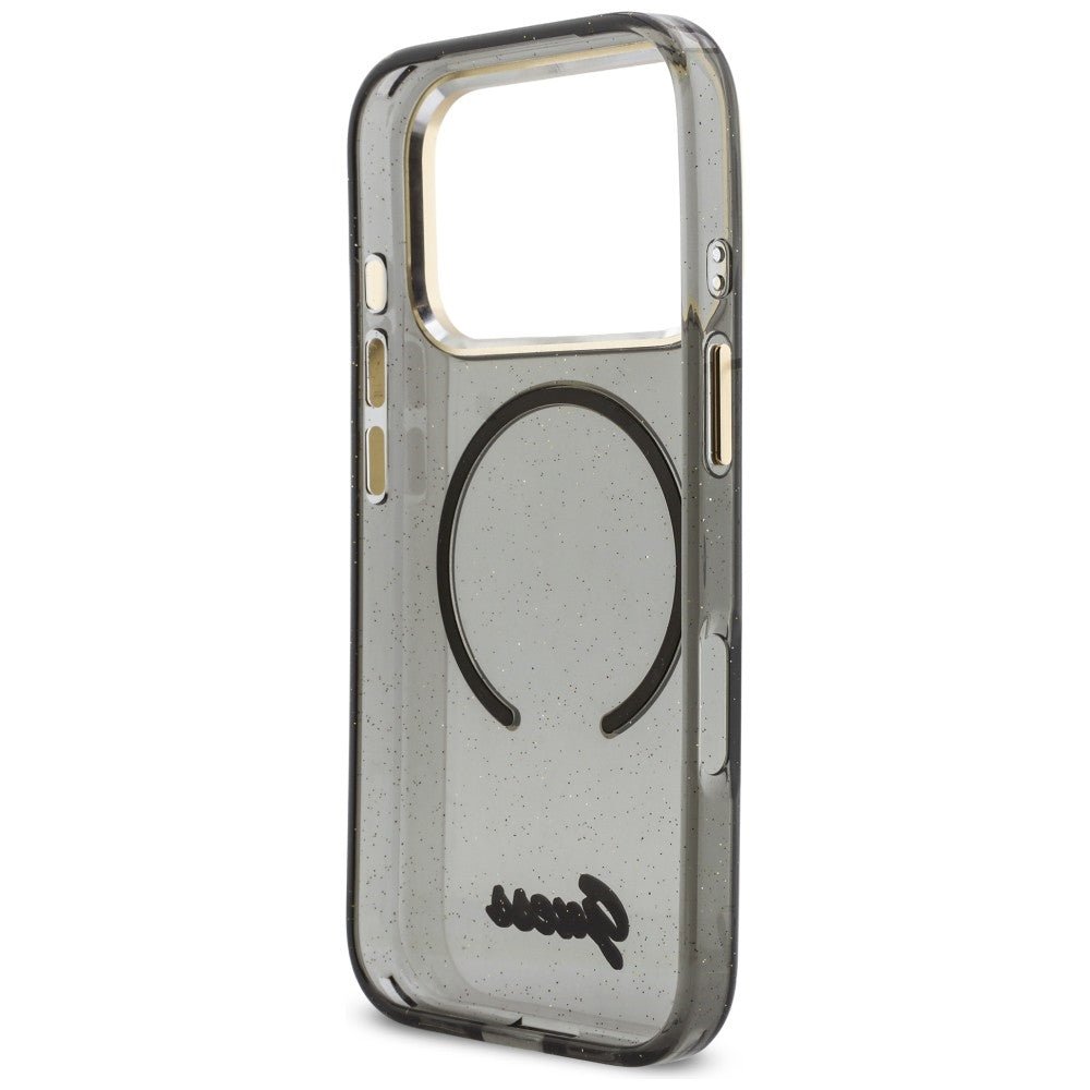 Guess iPhone 17 Pro - Σκληρή Θήκη με Πλαίσιο Σιλικόνης και Λουράκι - IML Glitters Script Strap MagSafe - Black