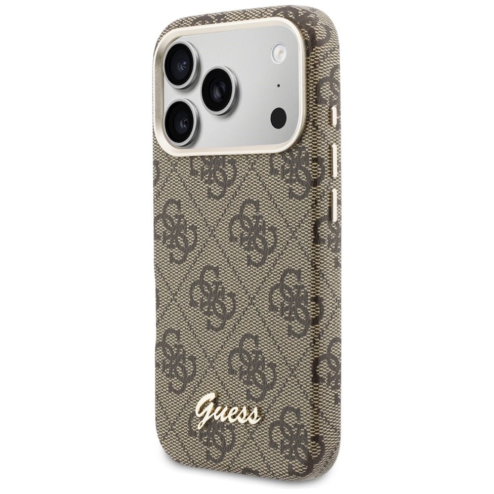 Guess iPhone 17 Pro - Σκληρή Θήκη με Πλαίσιο Σιλικόνης και MagSafe - 4G Script MagSafe - Brown