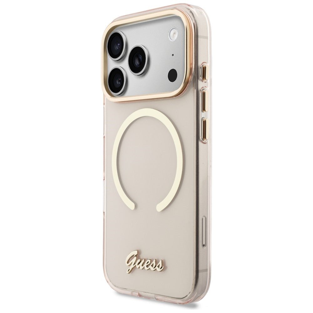Guess iPhone 17 Pro - Σκληρή Θήκη με Πλαίσιο Σιλικόνης και MagSafe - IML Script Metal MagSafe - Pink