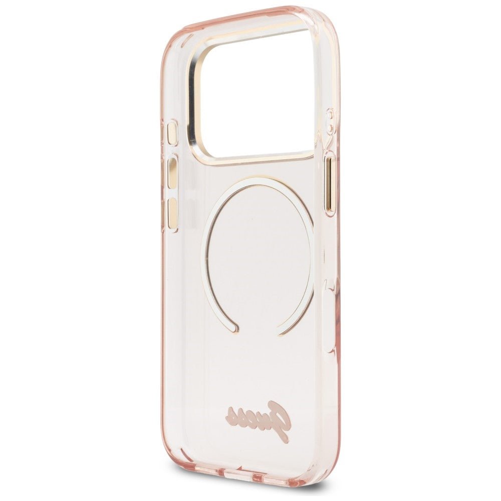 Guess iPhone 17 Pro - Σκληρή Θήκη με Πλαίσιο Σιλικόνης και MagSafe - IML Script Metal MagSafe - Pink
