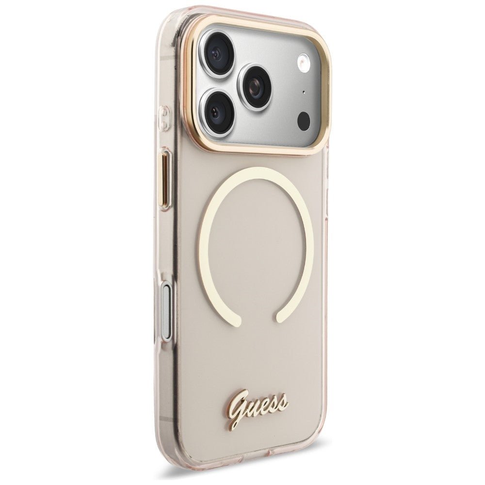 Guess iPhone 17 Pro - Σκληρή Θήκη με Πλαίσιο Σιλικόνης και MagSafe - IML Script Metal MagSafe - Pink