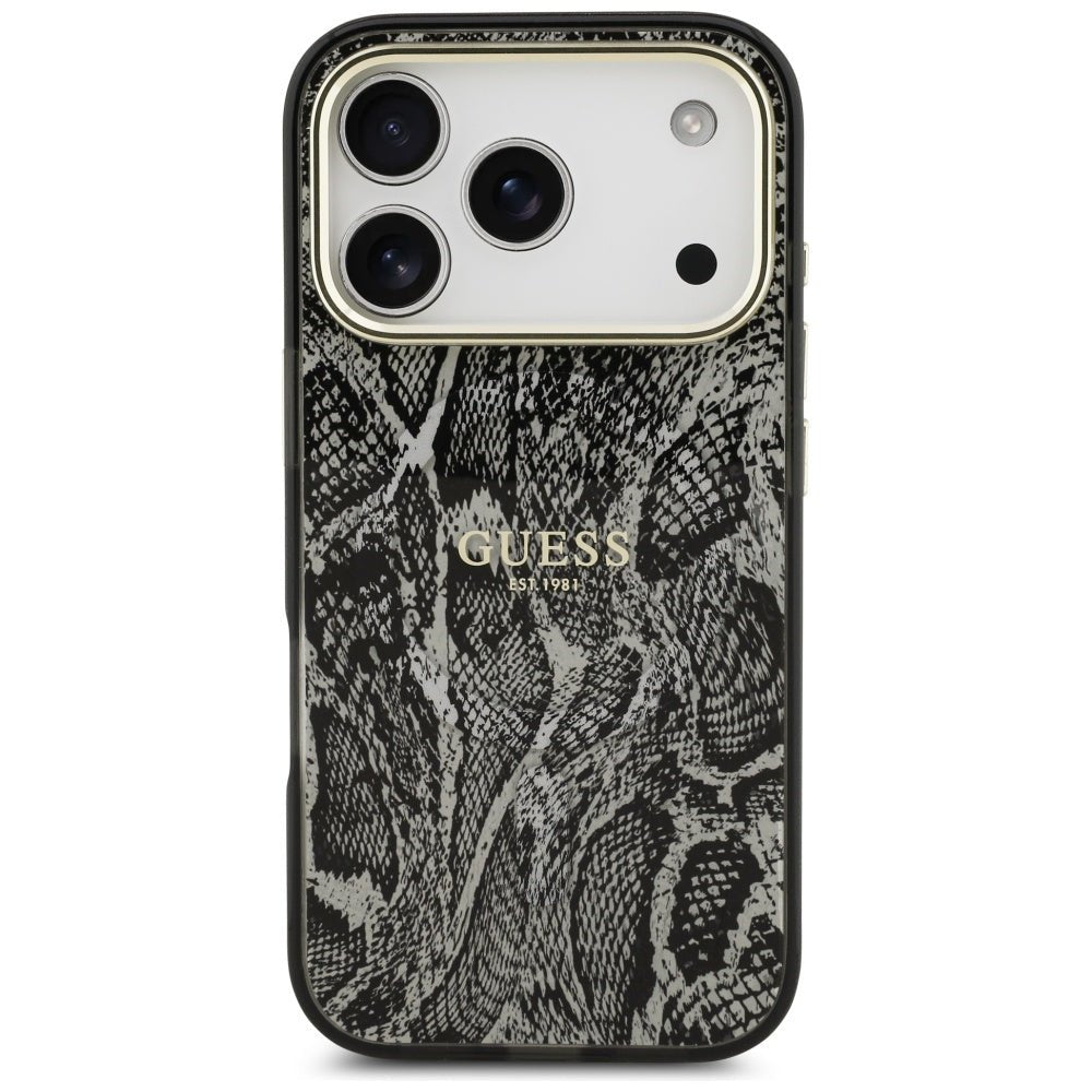 Guess iPhone 17 Pro - Σκληρή Θήκη με Πλαίσιο Σιλικόνης - Python Pattern MagSafe - Black