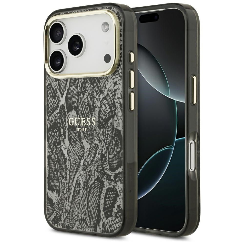 Guess iPhone 17 Pro - Σκληρή Θήκη με Πλαίσιο Σιλικόνης - Python Pattern MagSafe - Black