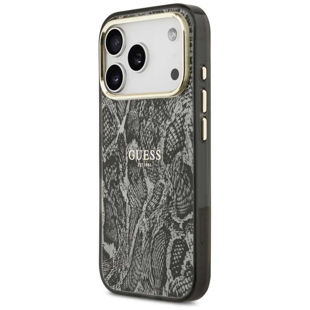 Guess iPhone 17 Pro - Σκληρή Θήκη με Πλαίσιο Σιλικόνης - Python Pattern MagSafe - Black