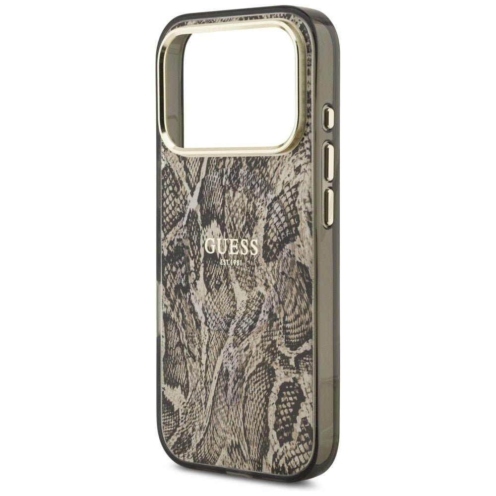 Guess iPhone 17 Pro - Σκληρή Θήκη με Πλαίσιο Σιλικόνης - Python Pattern MagSafe - Brown