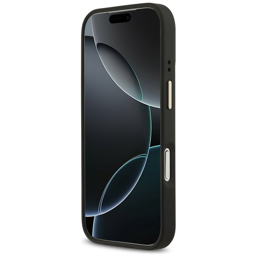 Guess iPhone 17 Pro - Θήκη με Επένδυση Συνθετικού Δέρματος και MagSafe - 4G Logo Plate - Black