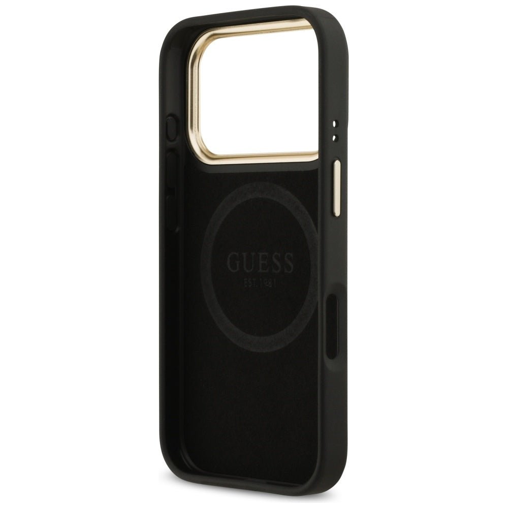 Guess iPhone 17 Pro - Θήκη με Επένδυση Συνθετικού Δέρματος και MagSafe - 4G Logo Plate - Black