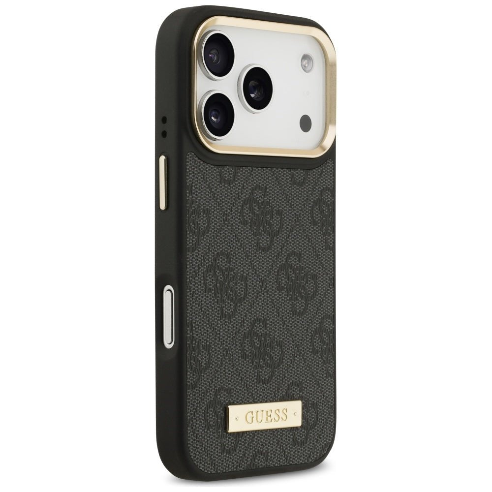 Guess iPhone 17 Pro - Θήκη με Επένδυση Συνθετικού Δέρματος και MagSafe - 4G Logo Plate - Black