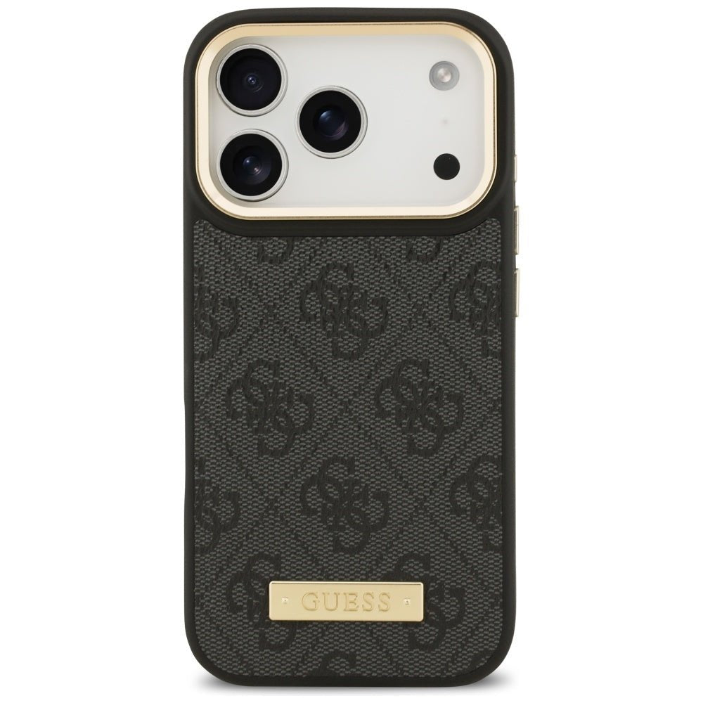 Guess iPhone 17 Pro - Θήκη με Επένδυση Συνθετικού Δέρματος και MagSafe - 4G Logo Plate - Black