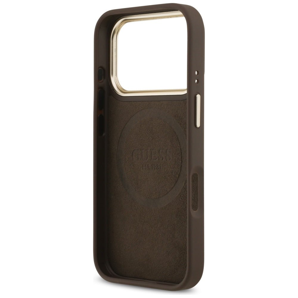Guess iPhone 17 Pro - Θήκη με Επένδυση Συνθετικού Δέρματος και MagSafe - 4G Logo Plate - Brown