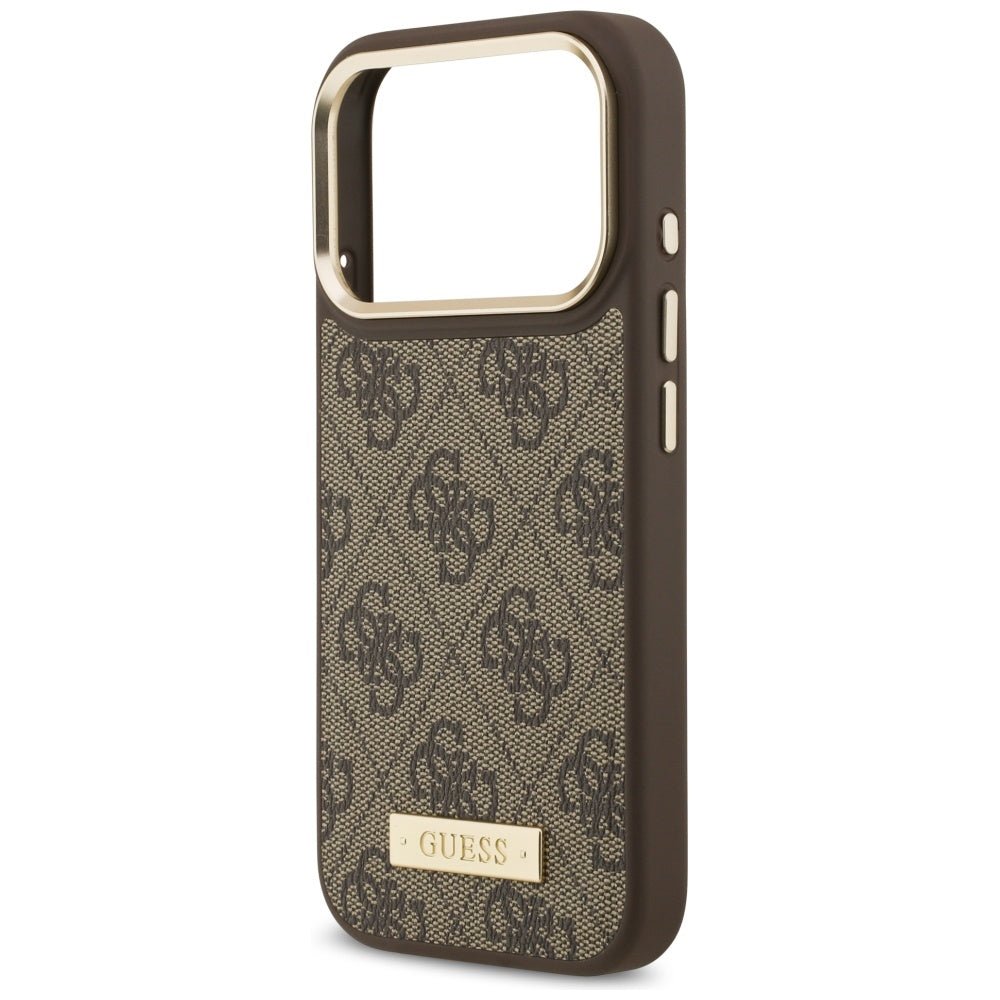 Guess iPhone 17 Pro - Θήκη με Επένδυση Συνθετικού Δέρματος και MagSafe - 4G Logo Plate - Brown