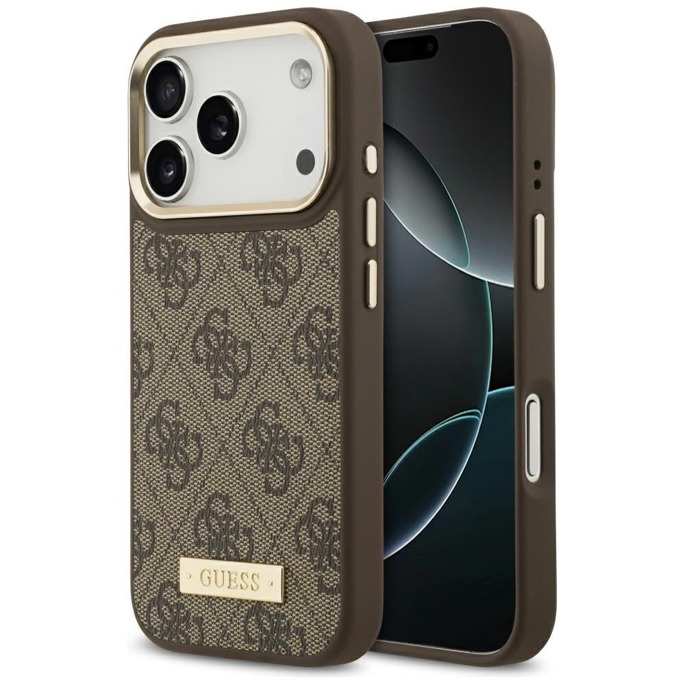 Guess iPhone 17 Pro - Θήκη με Επένδυση Συνθετικού Δέρματος και MagSafe - 4G Logo Plate - Brown