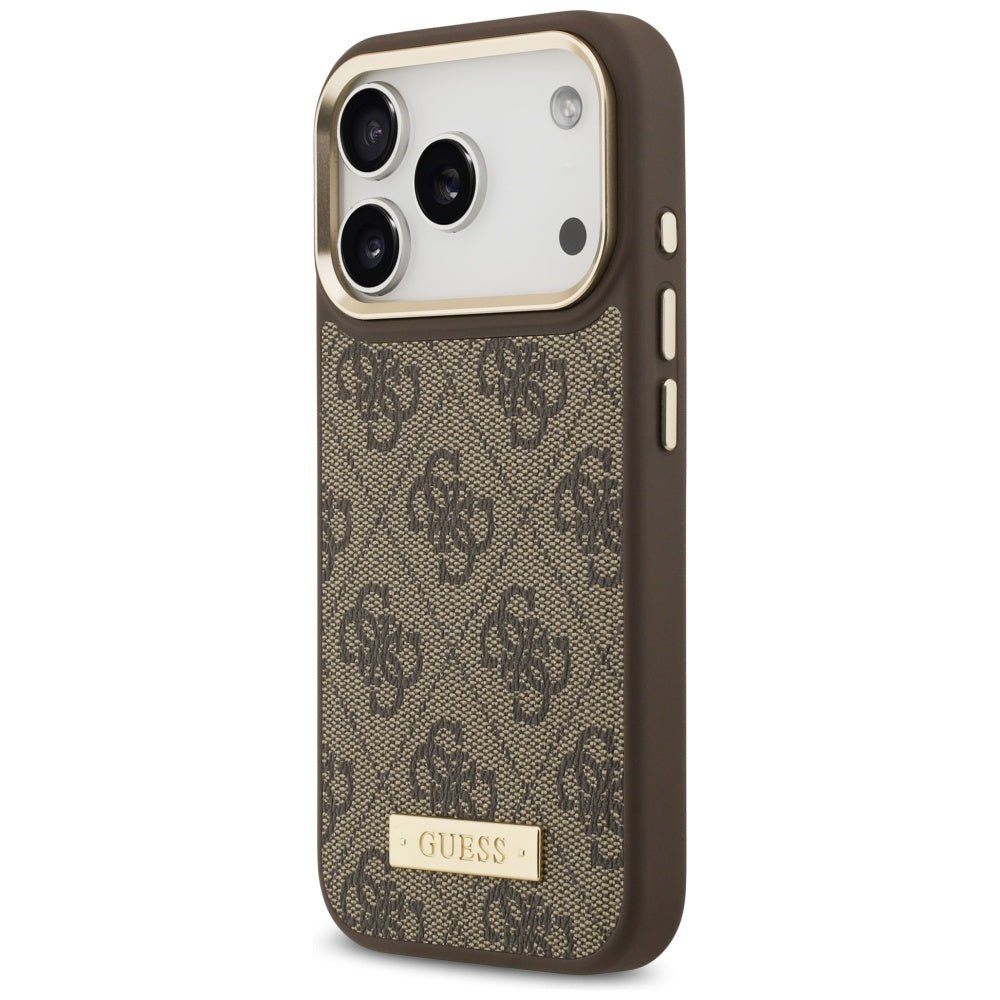Guess iPhone 17 Pro - Θήκη με Επένδυση Συνθετικού Δέρματος και MagSafe - 4G Logo Plate - Brown