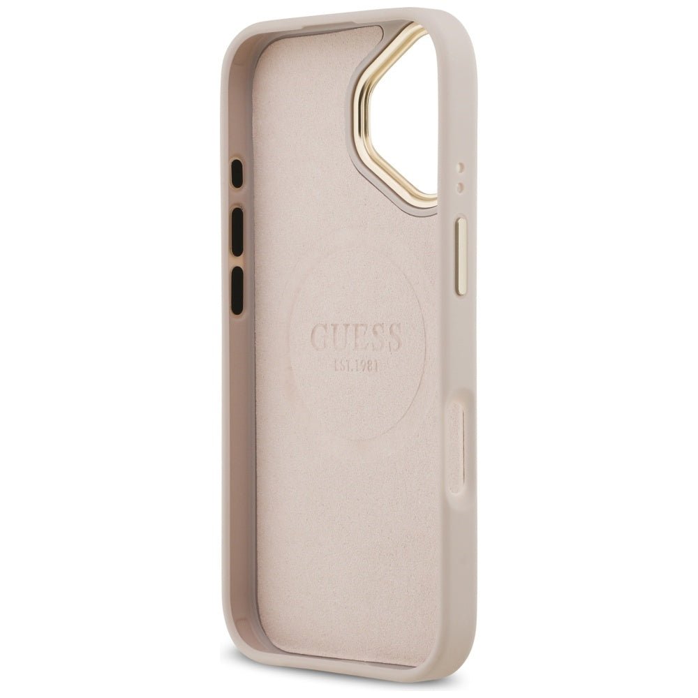 Guess iPhone 17 Pro - Θήκη με Επένδυση Συνθετικού Δέρματος και MagSafe - 4G Logo Plate - Pink