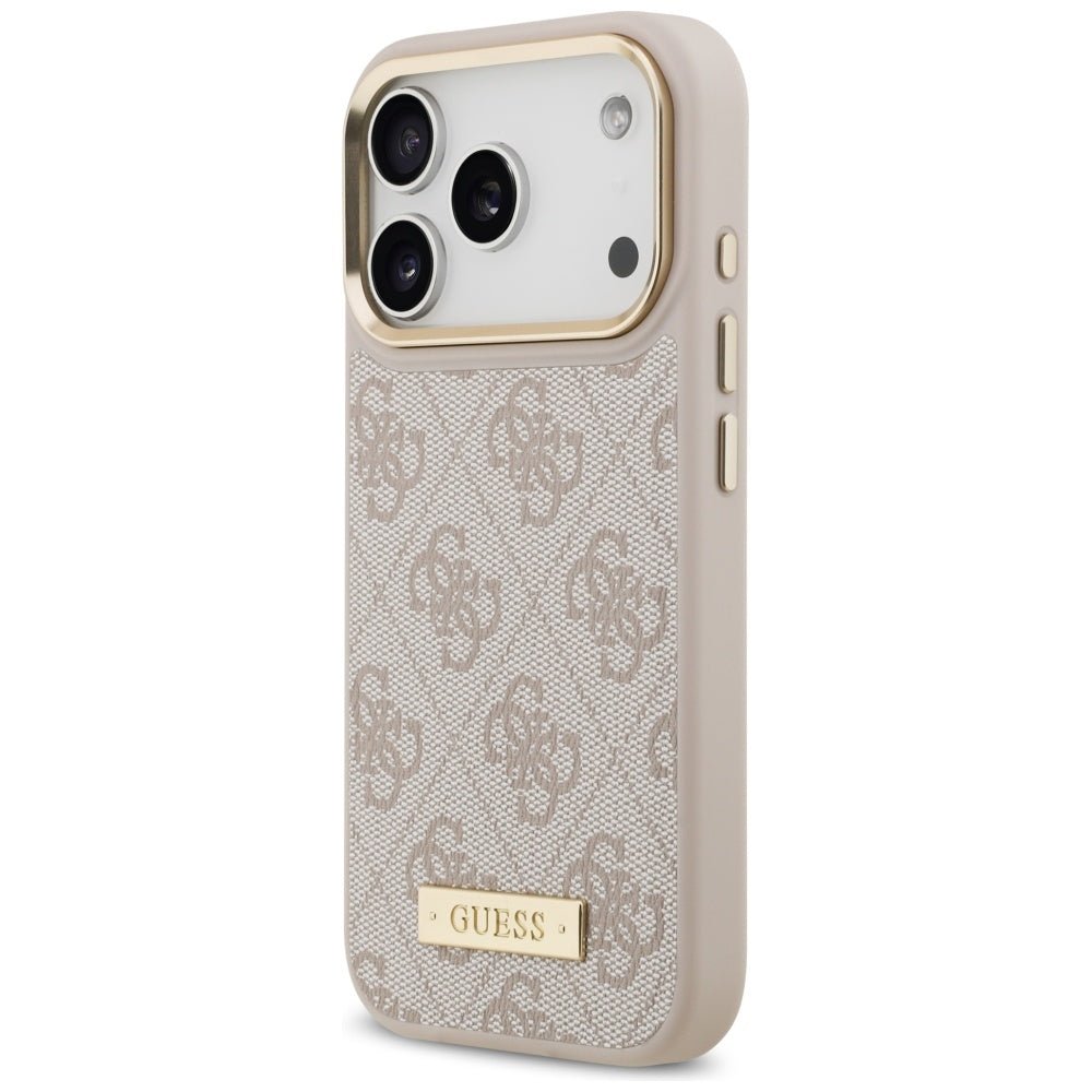 Guess iPhone 17 Pro - Θήκη με Επένδυση Συνθετικού Δέρματος και MagSafe - 4G Logo Plate - Pink