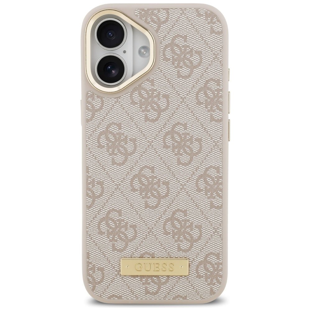 Guess iPhone 17 Pro - Θήκη με Επένδυση Συνθετικού Δέρματος και MagSafe - 4G Logo Plate - Pink