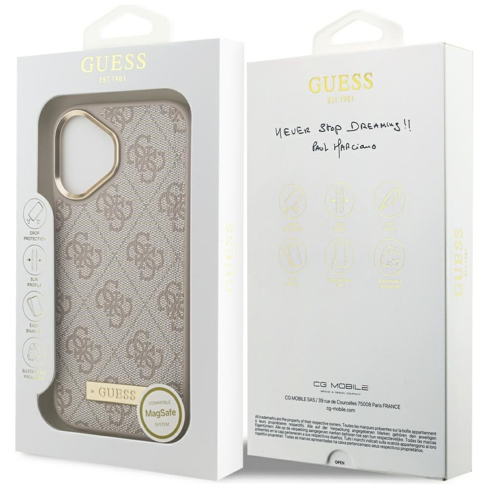 Guess iPhone 17 Pro - Θήκη με Επένδυση Συνθετικού Δέρματος και MagSafe - 4G Logo Plate - Pink