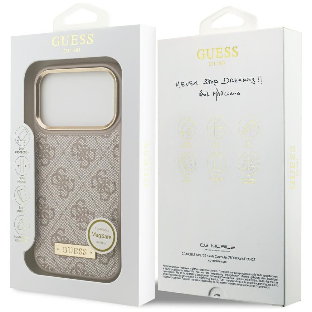 Guess iPhone 17 Pro - Θήκη με Επένδυση Συνθετικού Δέρματος και MagSafe - 4G Logo Plate - Pink