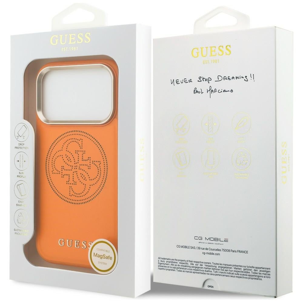 Guess iPhone 17 Pro - Θήκη με Επένδυση Συνθετικού Δέρματος - Perforated 4G MagSafe - Orange