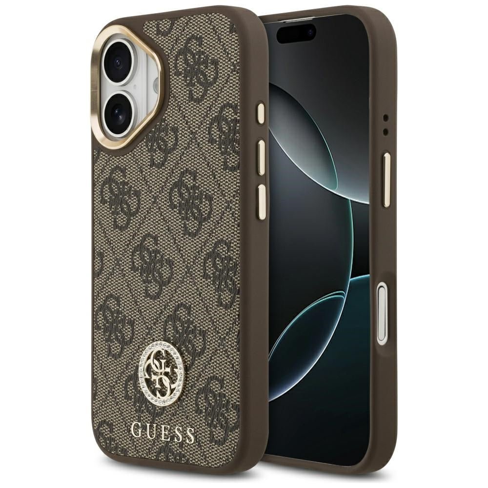 Guess iPhone 17 - Σκληρή Θήκη με Επένδυση Συνθετικού Δέρματος - 4G Strass Logo MagSafe - Brown
