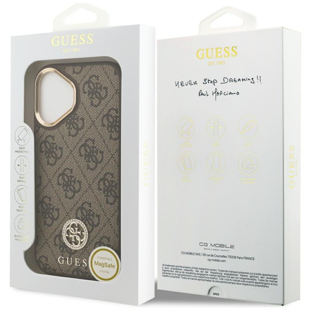 Guess iPhone 17 - Σκληρή Θήκη με Επένδυση Συνθετικού Δέρματος - 4G Strass Logo MagSafe - Brown