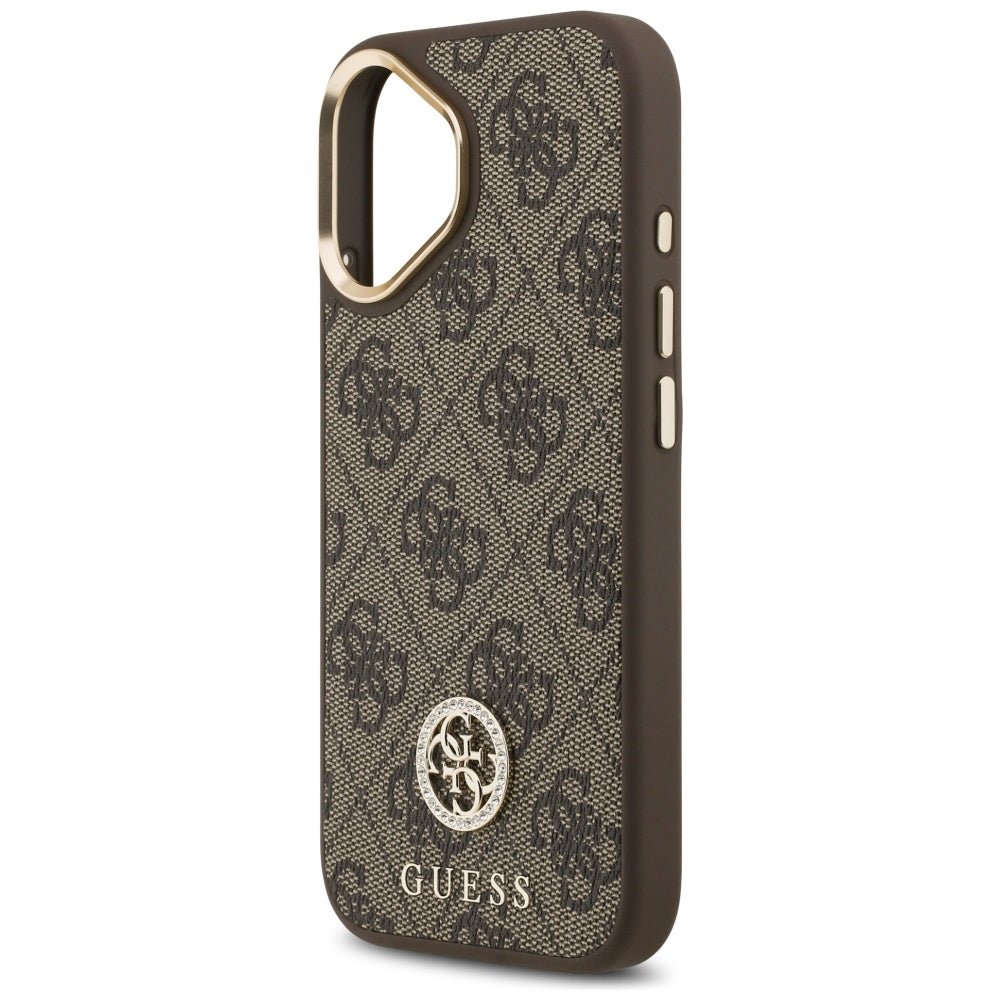 Guess iPhone 17 - Σκληρή Θήκη με Επένδυση Συνθετικού Δέρματος - 4G Strass Logo MagSafe - Brown