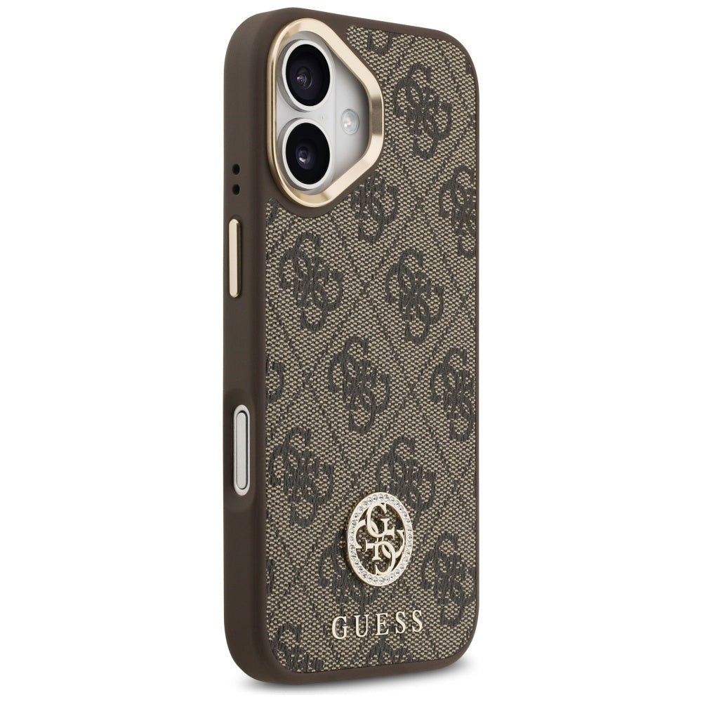 Guess iPhone 17 - Σκληρή Θήκη με Επένδυση Συνθετικού Δέρματος - 4G Strass Logo MagSafe - Brown