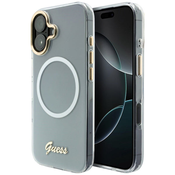 Guess iPhone 17 - Σκληρή Θήκη με Πλαίσιο Σιλικόνης - IML Gradient Script Metal MagSafe - White