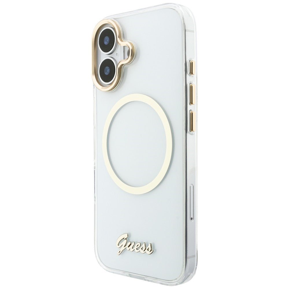 Guess iPhone 17 - Σκληρή Θήκη με Πλαίσιο Σιλικόνης - IML Script Metal MagSafe - Διάφανη