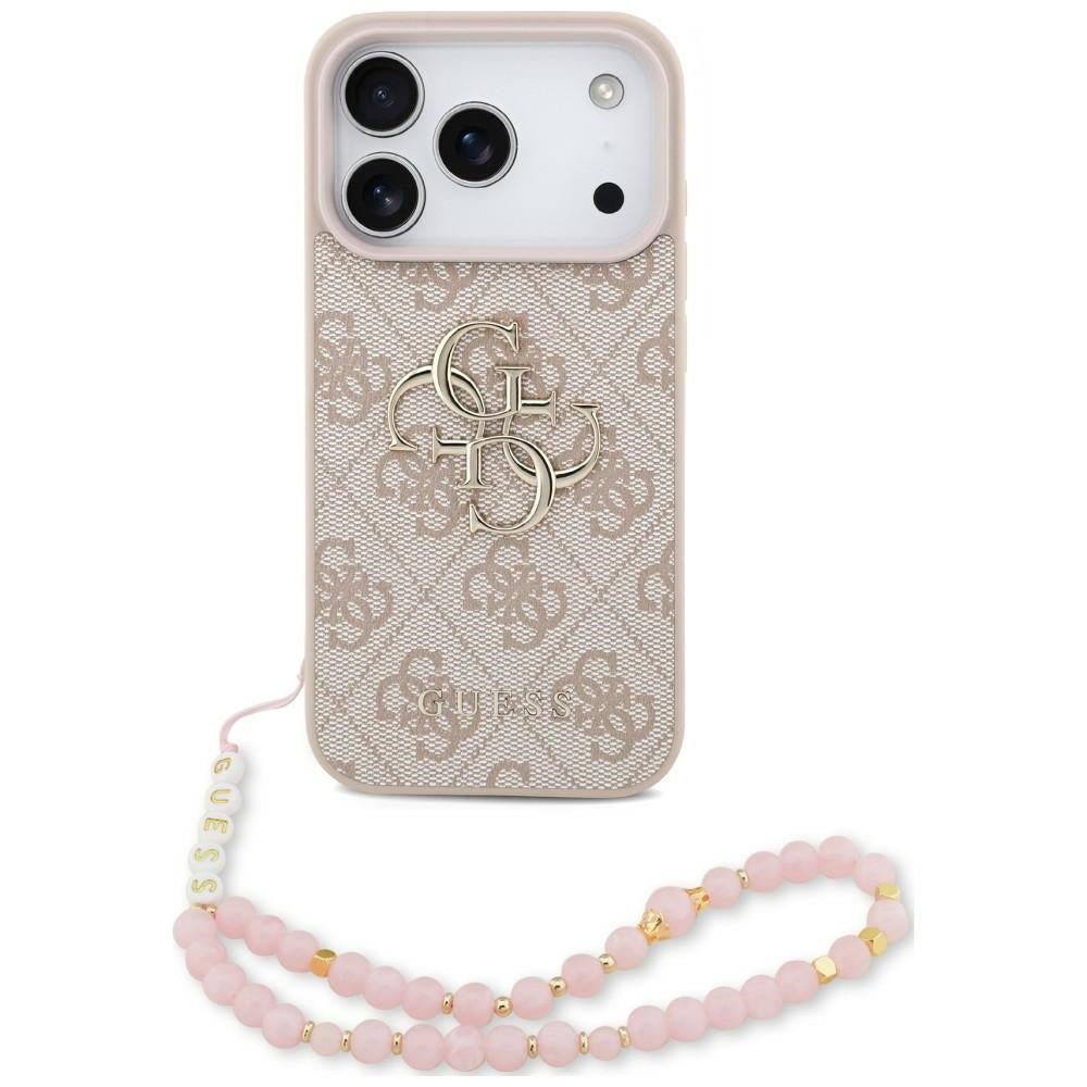 Guess iPhone 18 Pro / iPhone 17 Pro - Σκληρή Θήκη με Επένδυση Συνθετικού Δέρματος και Λουράκι - 4G Strap 4G Classic Logo - Pink