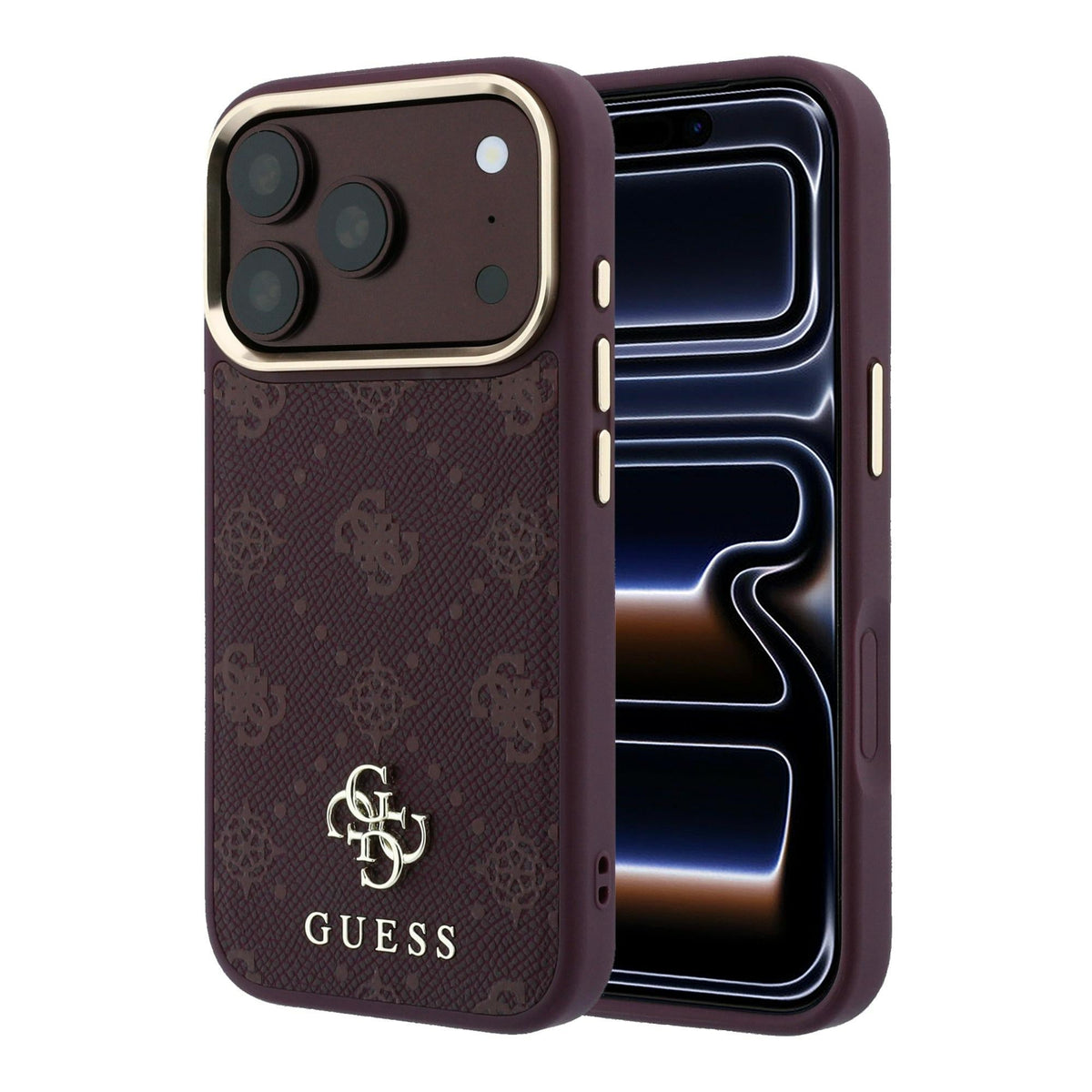 Guess iPhone 18 Pro / iPhone 17 Pro - Σκληρή Θήκη με Επένδυση Συνθετικού Δέρματος MagSafe - Peony 4G Small Logo - Burgundy