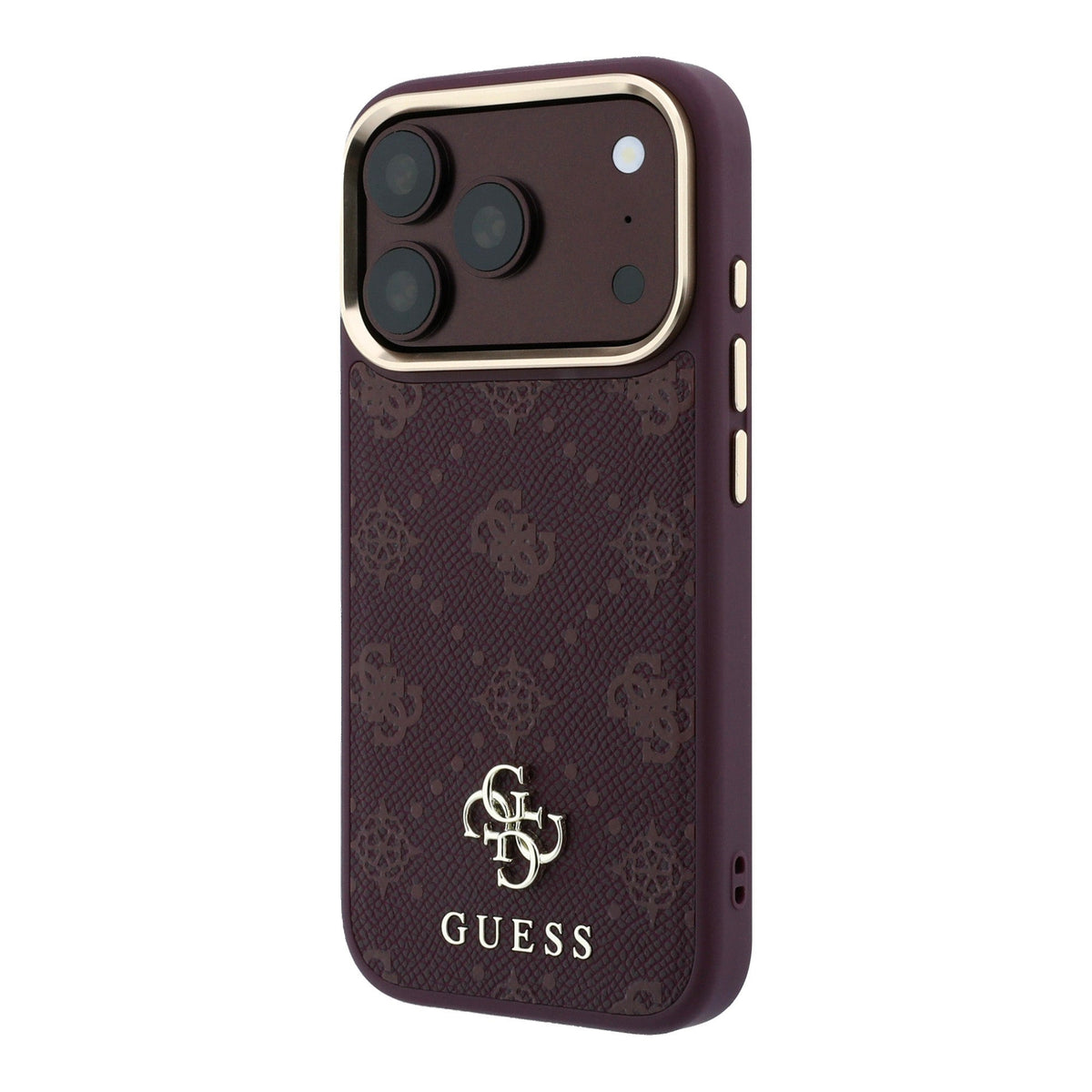 Guess iPhone 18 Pro / iPhone 17 Pro - Σκληρή Θήκη με Επένδυση Συνθετικού Δέρματος MagSafe - Peony 4G Small Logo - Burgundy