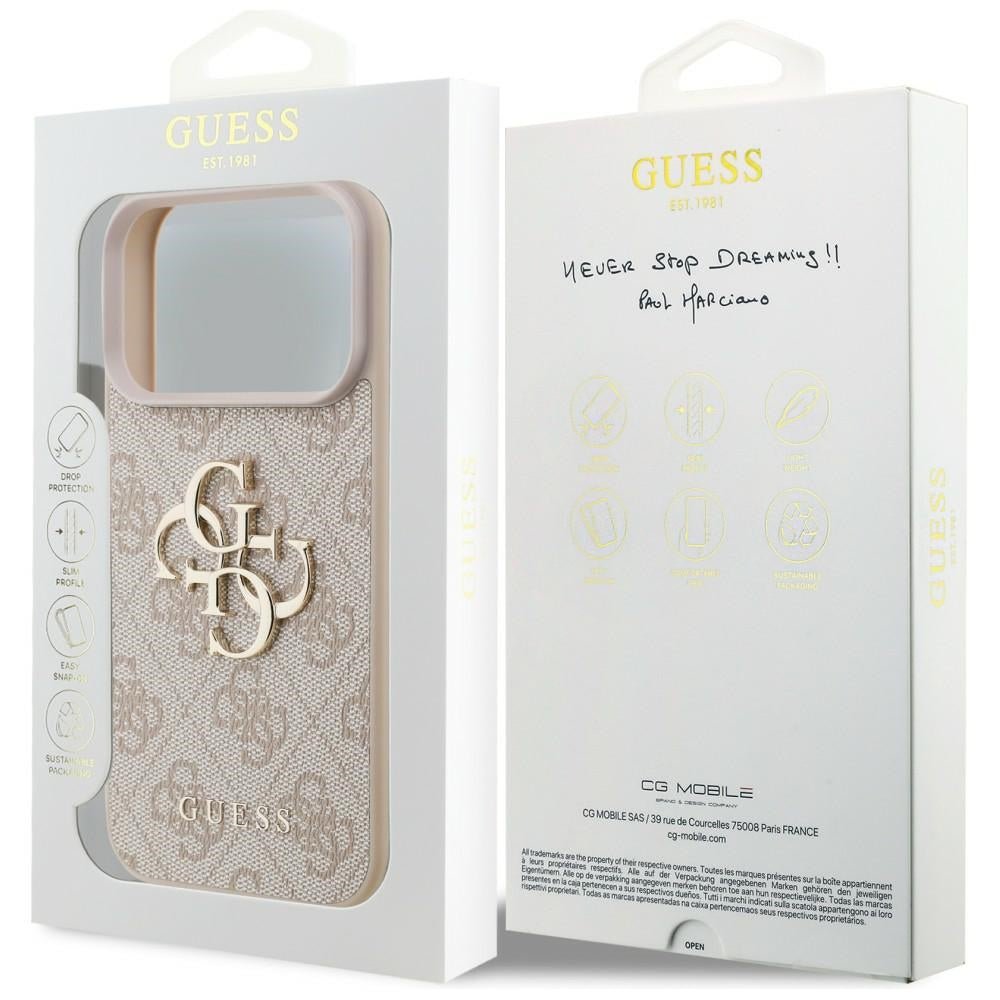 Guess iPhone 18 Pro / iPhone 17 Pro - Σκληρή Θήκη με Πλαίσιο Σιλικόνης και Επένδυση Συνθετικού Δέρματος - 4G Big Logo - Pink