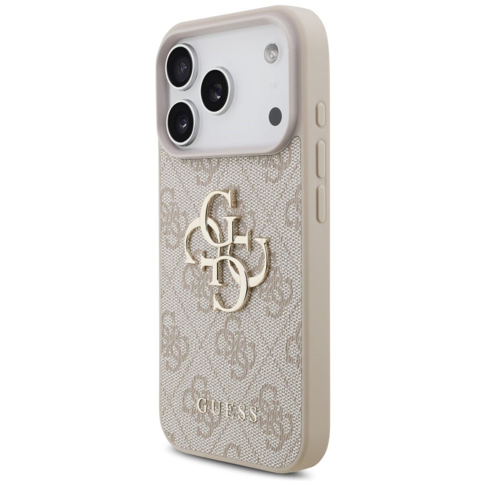 Guess iPhone 18 Pro / iPhone 17 Pro - Σκληρή Θήκη με Πλαίσιο Σιλικόνης και Επένδυση Συνθετικού Δέρματος - 4G Big Logo - Pink