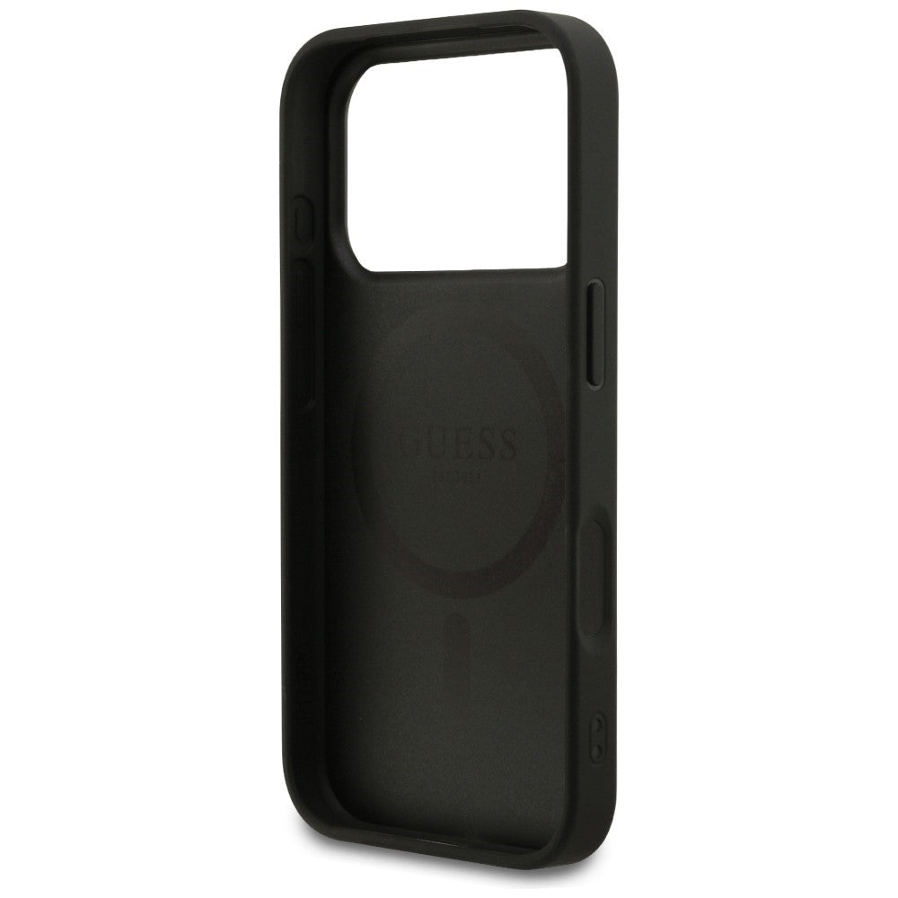 Guess iPhone 18 Pro / iPhone 17 Pro - Σκληρή Θήκη με Πλαίσιο Σιλικόνης και Επένδυση Συνθετικού Δέρματος MagSafe - 4G Small Classic Logo - Black