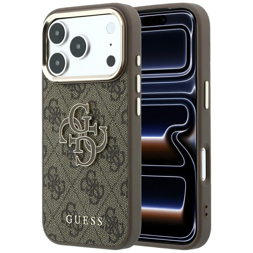 Guess iPhone 18 Pro Max / iPhone 17 Pro Max - Σκληρή Θήκη με Επένδυση από Οικολογικό Δέρμα - 4G and Big Resin Logo - Brown