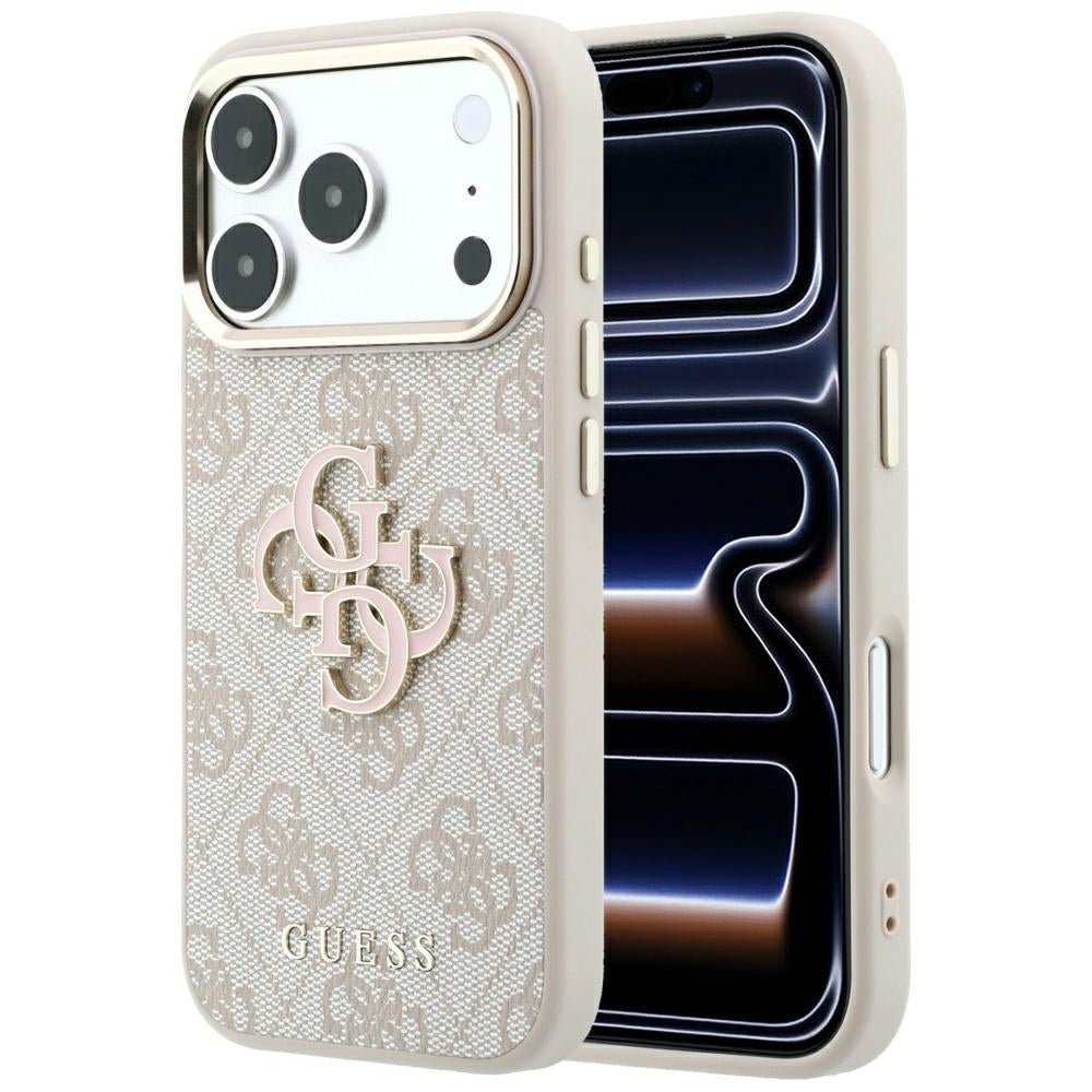 Guess iPhone 18 Pro Max / iPhone 17 Pro Max - Σκληρή Θήκη με Επένδυση από Οικολογικό Δέρμα - 4G and Big Resin Logo - Pink