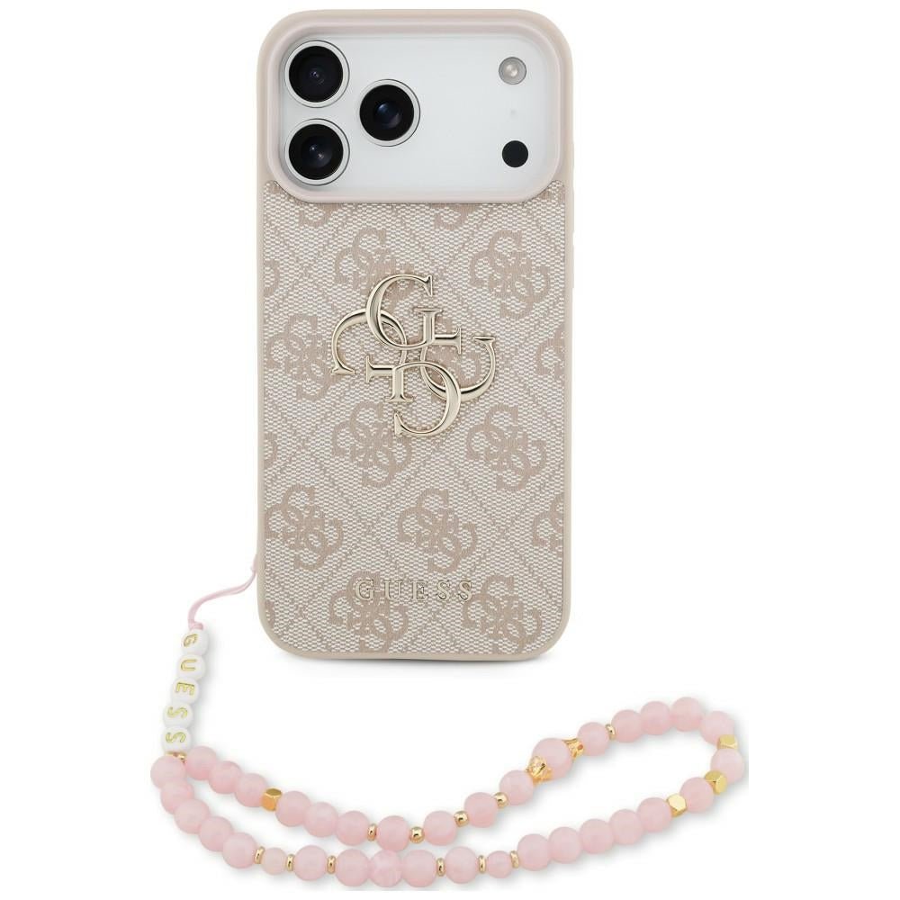 Guess iPhone 18 Pro Max / iPhone 17 Pro Max - Σκληρή Θήκη με Επένδυση Συνθετικού Δέρματος και Λουράκι - 4G Strap 4G Classic Logo - Pink