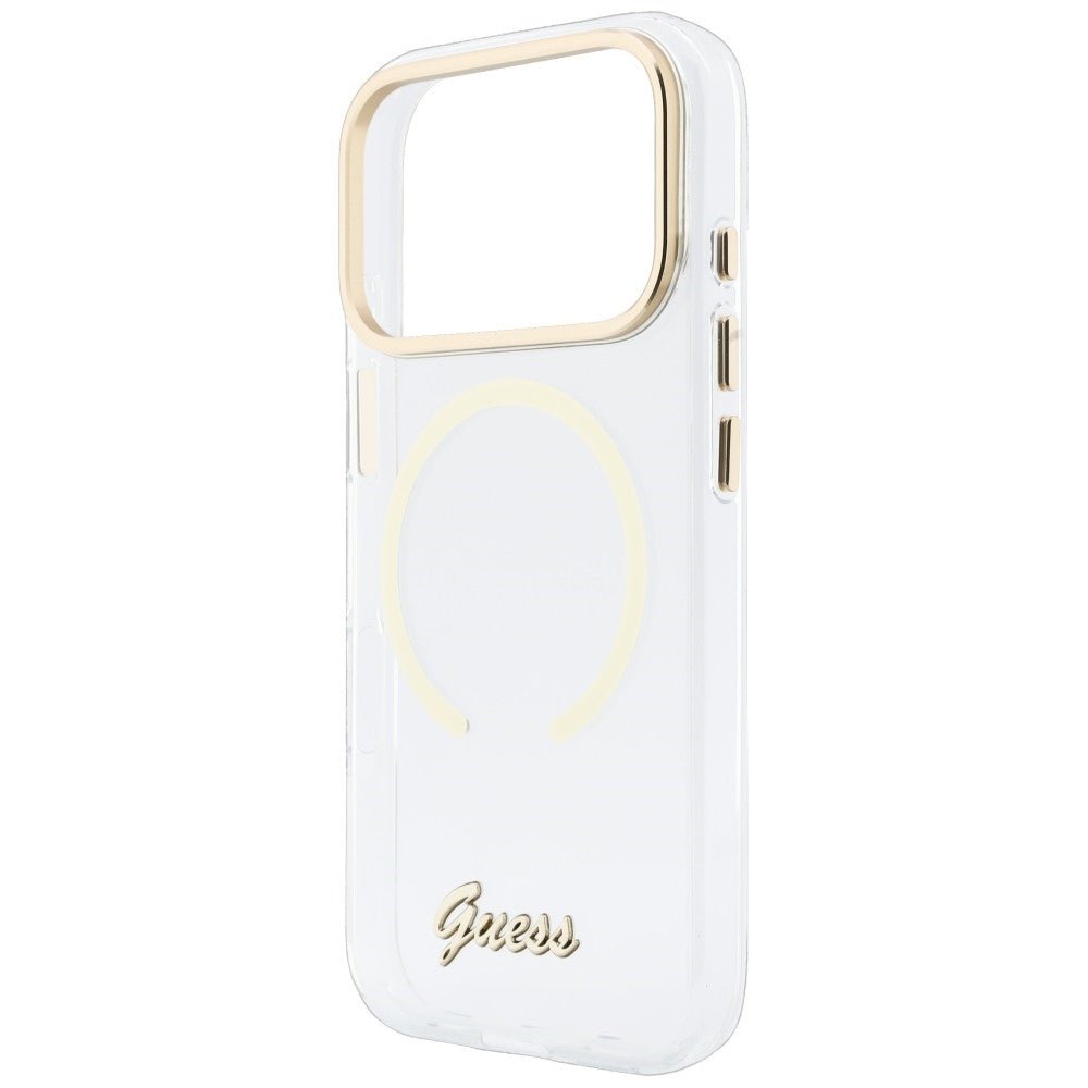 Guess iPhone 18 Pro Max / iPhone 17 Pro Max - Σκληρή Θήκη με Πλαίσιο Σιλικόνης και MagSafe - IML Script Metal - Clear