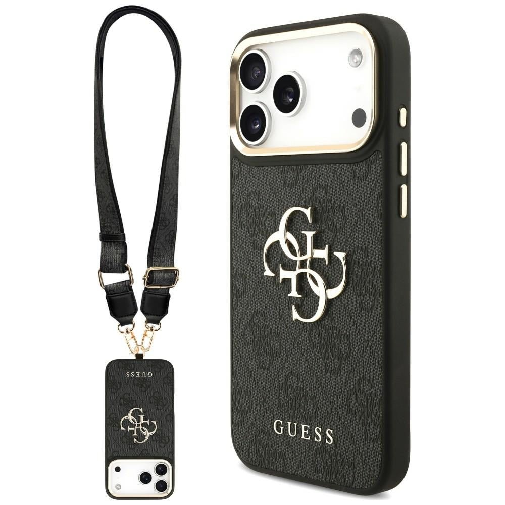 Guess iPhone 18 Pro Max / iPhone 17 Pro Max - Θήκη με Επένδυση Συνθετικού Δέρματος και Λουράκι - 4G Big 4G Classic Logo Big Strap Metal Buttons - Black