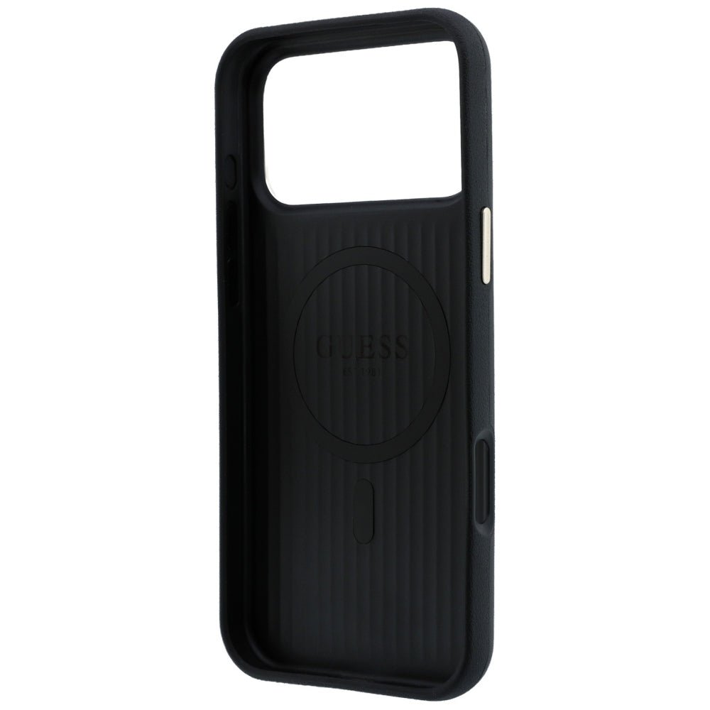 Guess iPhone 18 Pro Max / iPhone 17 Pro Max - Θήκη με Επένδυση Συνθετικού Δέρματος MagSafe - Perforated 4G Gold Logo - Black