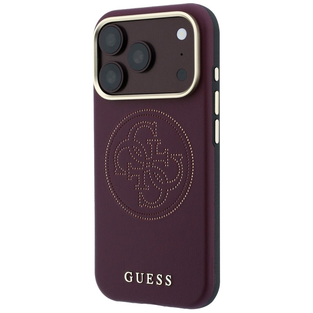 Guess iPhone 18 Pro Max / iPhone 17 Pro Max - Θήκη με Επένδυση Συνθετικού Δέρματος MagSafe - Perforated 4G Gold Logo - Burgundy