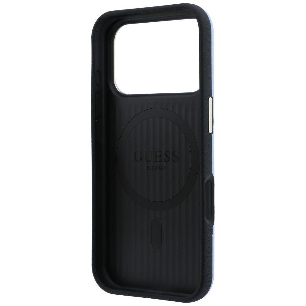 Guess iPhone 18 Pro Max / iPhone 17 Pro Max - Θήκη με Επένδυση Συνθετικού Δέρματος MagSafe - Perforated 4G Gold Logo - Light Blue