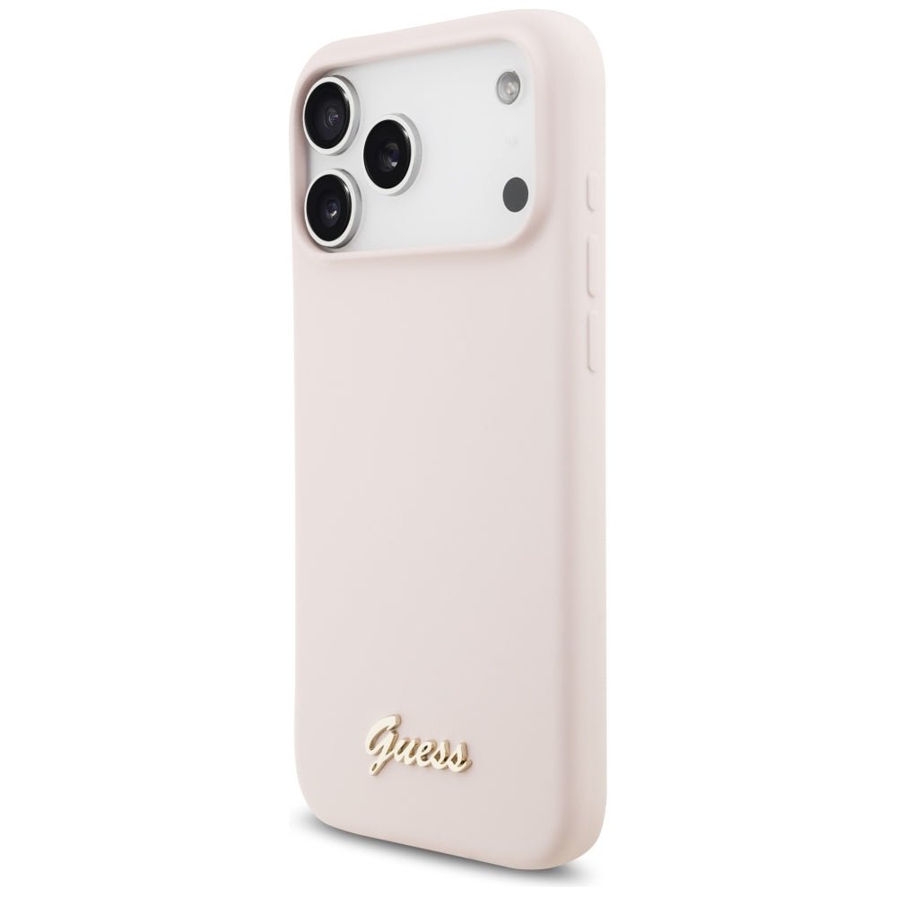 Guess iPhone 18 Pro Max / iPhone 17 Pro Max - Θήκη Σιλικόνης MagSafe - Silicone Script Metal Logo - Pink