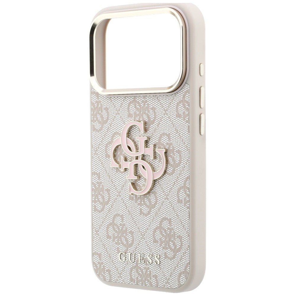 Guess iPhone 18 Pro - Σκληρή Θήκη με Επένδυση από Οικολογικό Δέρμα - 4G and Big Resin Logo - Pink