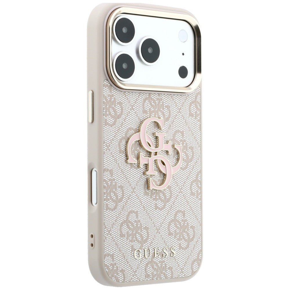 Guess iPhone 18 Pro - Σκληρή Θήκη με Επένδυση από Οικολογικό Δέρμα - 4G and Big Resin Logo - Pink