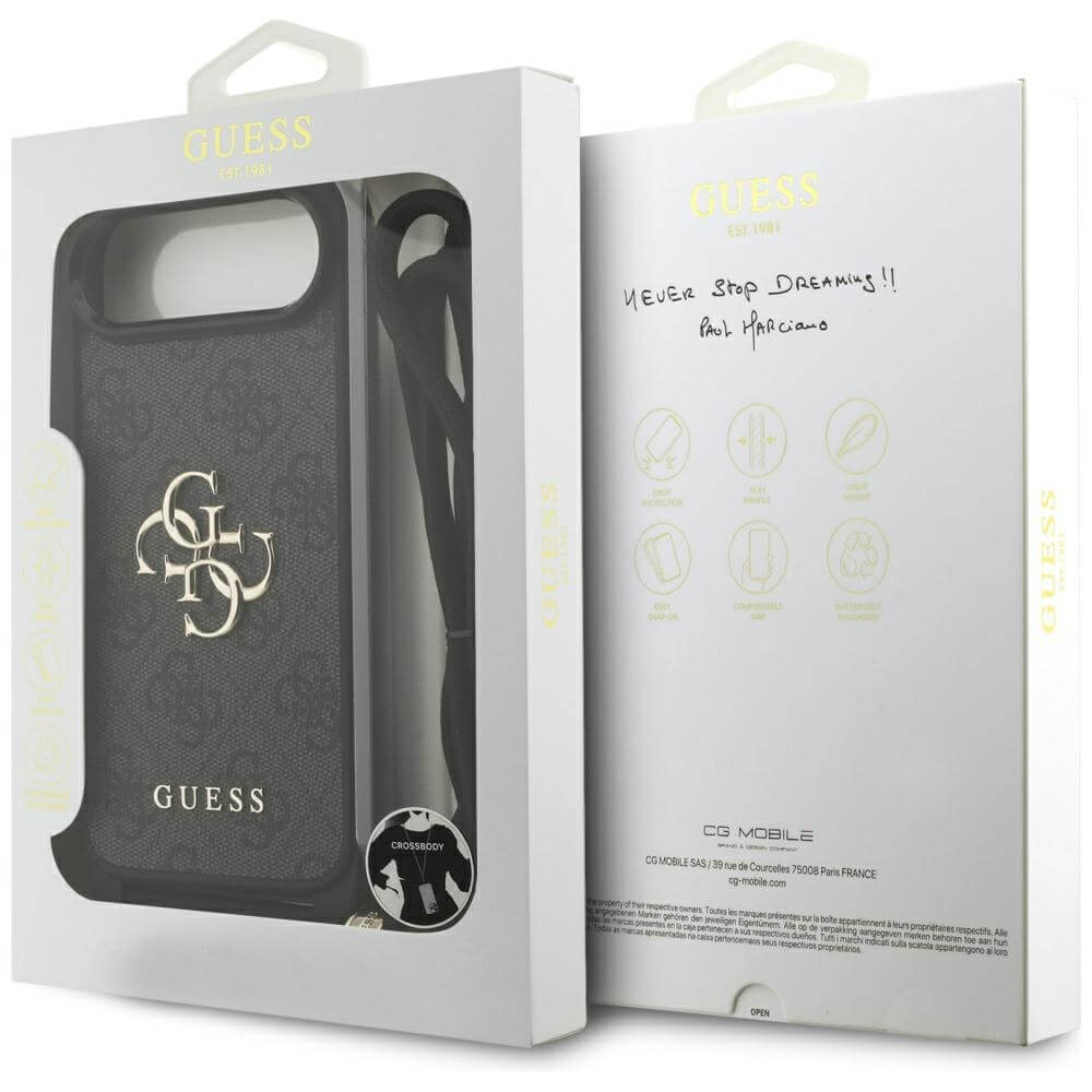Guess iPhone Air - 4G Big Logo Cord Stap Crossbody - Θήκη με Επένδυση Συνθετικού Δέρματος και Λουράκι - Black